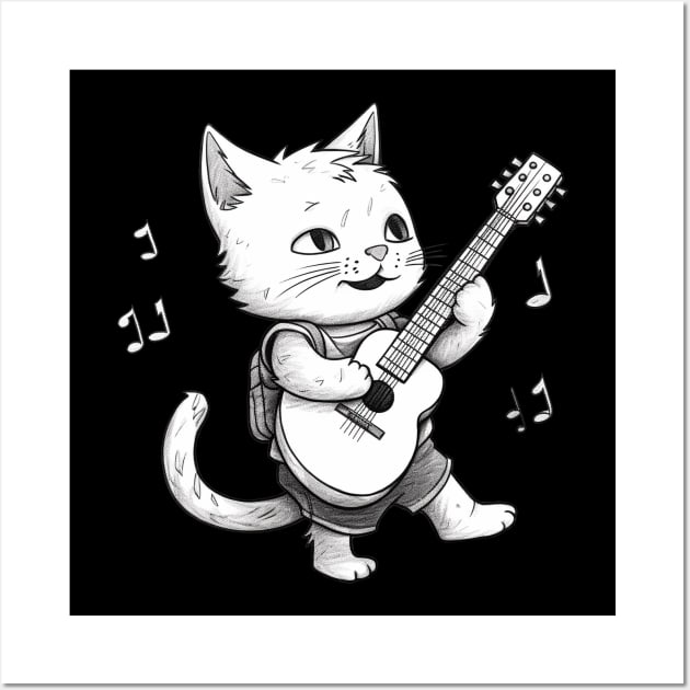 Cat playing guitar Wall Art by Onceer